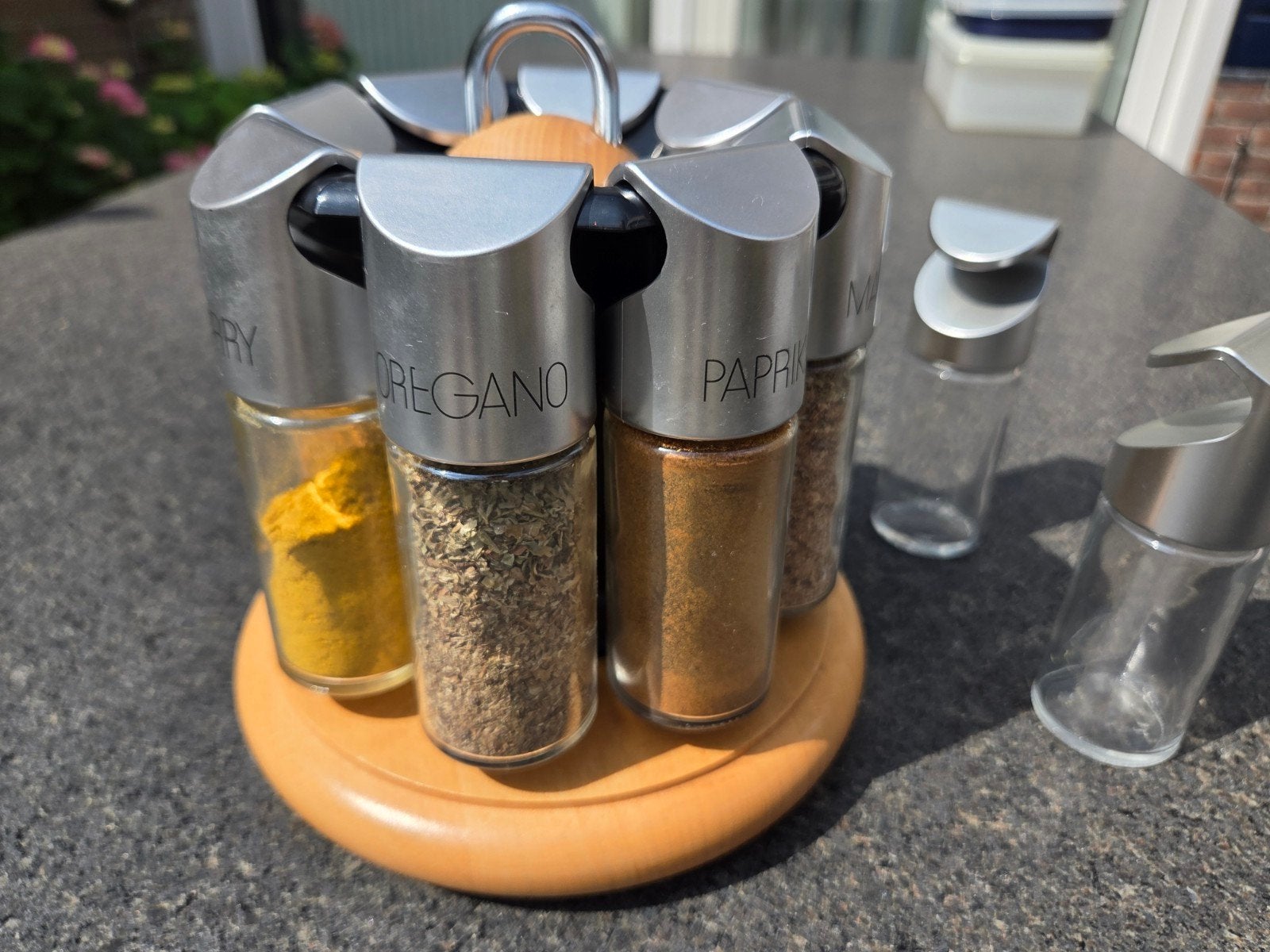 Kruidenrek met 6 potjes en 2 reservepotjes, Zilver, Ophalen of Verzenden, Glas, Overige typen