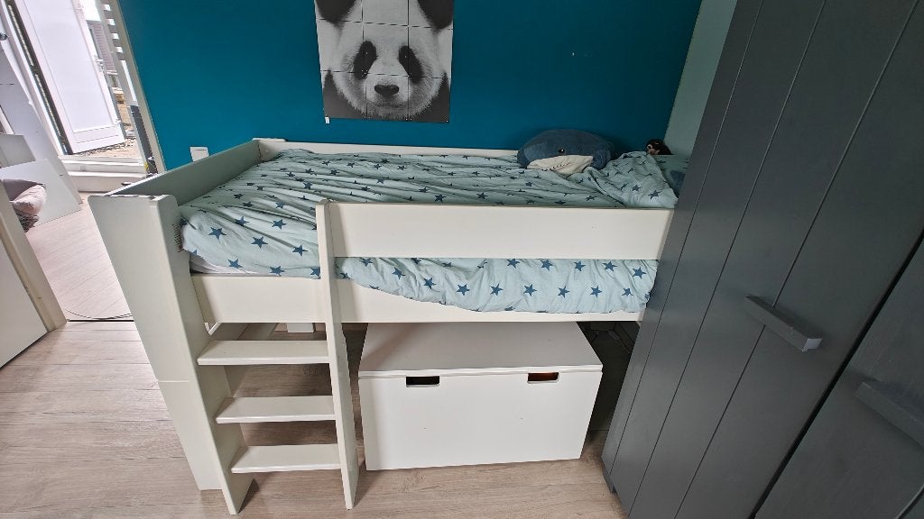 Witte halfhoogslaper, Ophalen, 85 tot 100 cm, Hoogslaper of Stapelbed, Gebruikt