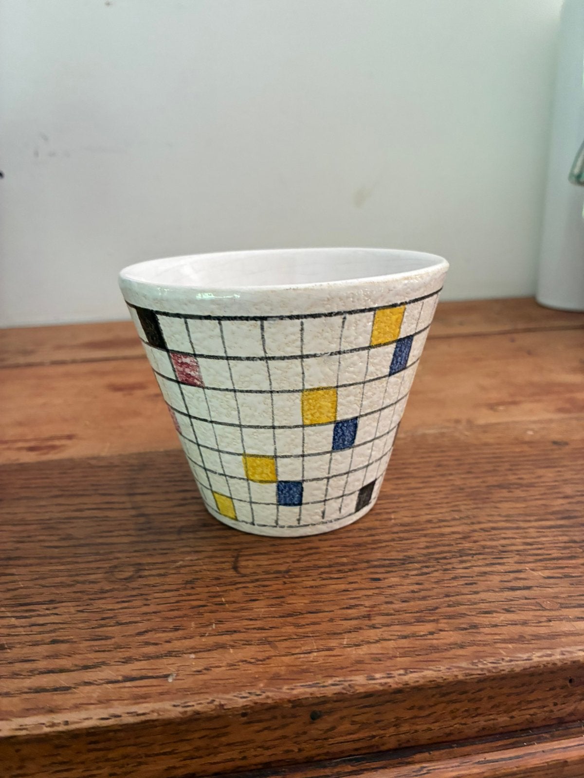 Mid century Adco bloempotje mondriaan, Rond, Ophalen of Verzenden, Zo goed als nieuw, Aardewerk