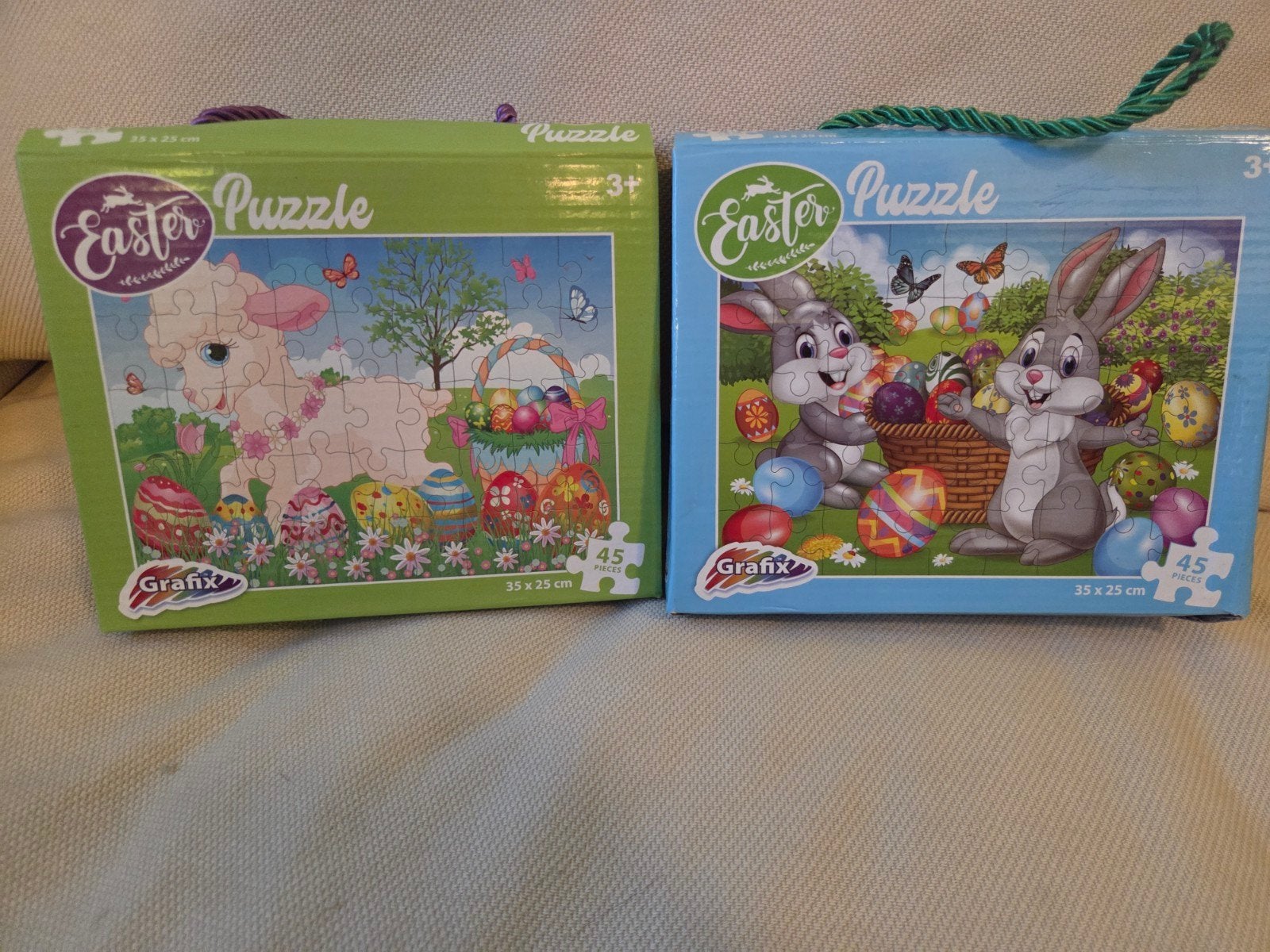 2x Grafix Pasen Puzzel 45 stukjes - Lammetje & Konijntjes, Ophalen, 10 tot 50 stukjes, Nieuw, 2 tot 4 jaar