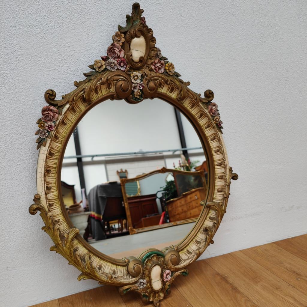 Ronde Vintage Barok Brocante Rococo spiegel schouwspiegel 05, Huis en Inrichting, Woonaccessoires | Spiegels, Valkenswaard, Info@flashbackfurniture.nl