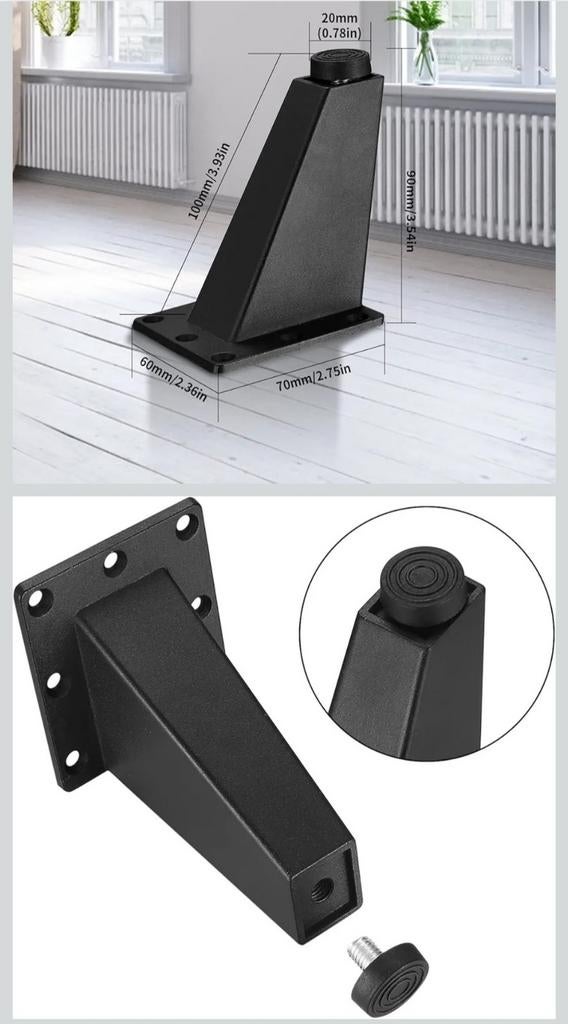 8 Zwarte Aluminium Meubelpoten, Rechthoekig, 92mm, Huis en Inrichting, Woonaccessoires | Overige, Zwart, Nieuw, Ophalen of Verzenden