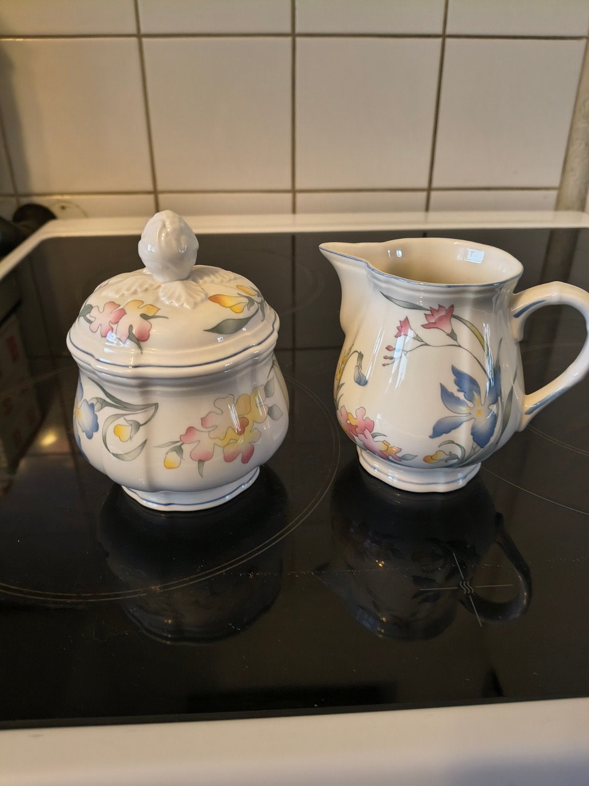 Villeroy & Boch Riviera roomstel: suikerpot en melkkan, Huis en Inrichting, Ophalen of Verzenden, Zo goed als nieuw, Porselein