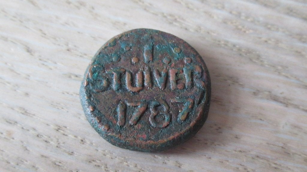 Voc bonk 1 Stuiver 1787 afkomstig van Voc schip / vondst, Ophalen of Verzenden, Vóór koninkrijk, Overige waardes, Losse munt