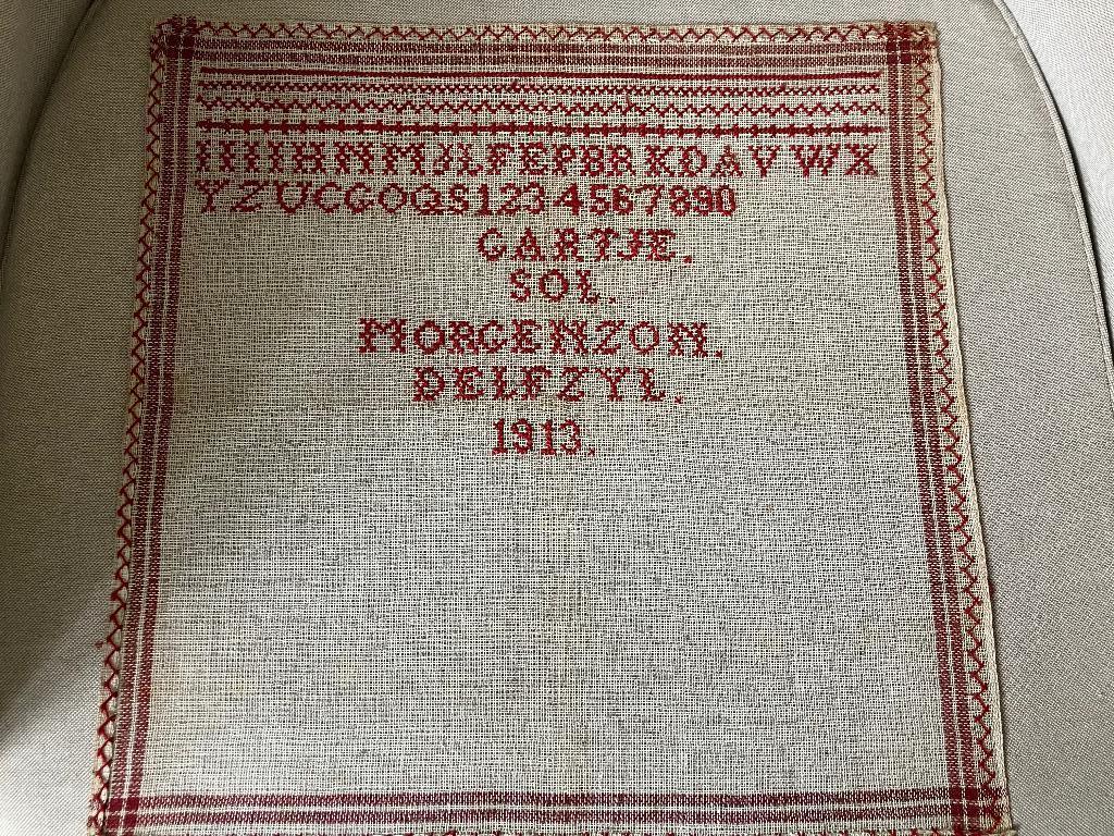 Merklap 1913 Delfzijl, Antiek en Kunst, Ophalen of Verzenden