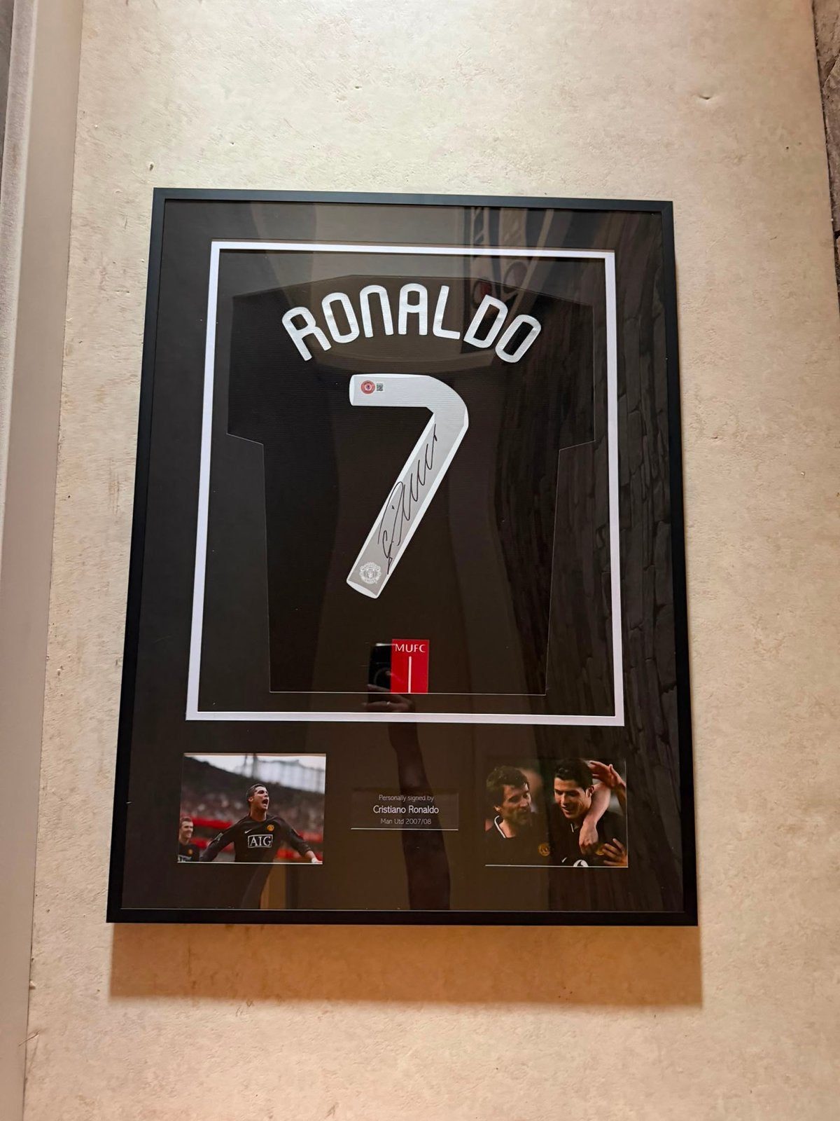Ronaldo gesigneerd shirt manchester united met coa beckett, Ophalen of Verzenden, Zo goed als nieuw, Buitenlandse clubs, Shirt