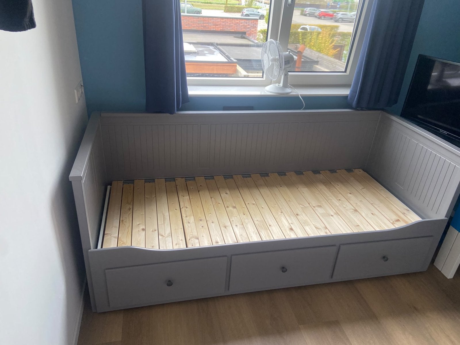 IKEA Hemnes Bedbank Grijs met 3 Lades, Ophalen, Gebruikt, Eenpersoons, 80 cm