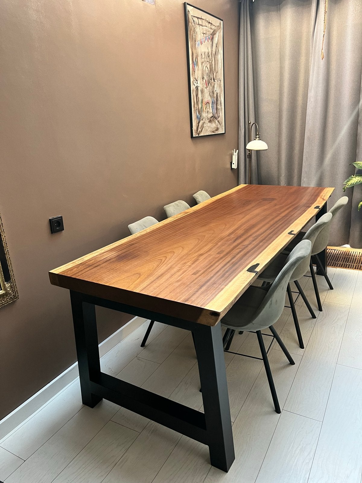 Robuuste 8-persoons boomstamtafel - 245x90cm, Ophalen, Gebruikt, 200 cm of meer, 50 tot 100 cm