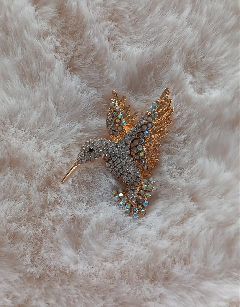 Kolibrie broche met strass steentjes, Overige materialen, 4 tot 7 cm, Nieuw, Ophalen of Verzenden