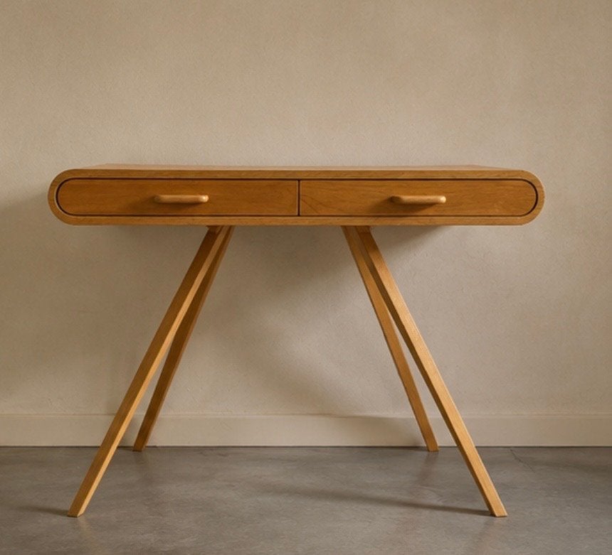 Medcentury vintage houten bureau met lades - Modern design, Huis en Inrichting, Bureaus, Ophalen, Overige typen, 50 cm, Bruin