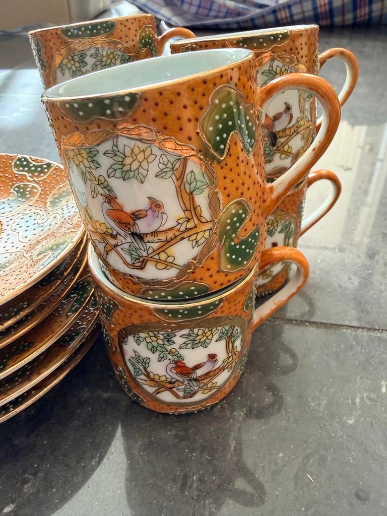 Antiek Chinees porselein - 6 kopjes met schotels, Ophalen of Verzenden