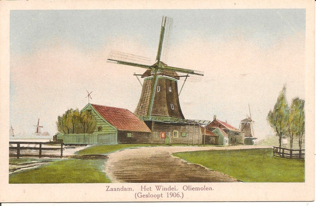 Ansichtkaart Zaandam: Het Windei Oliemolen (Gesloopt 1906), Ophalen of Verzenden, 1920 tot 1940, Gelopen, Noord-Holland