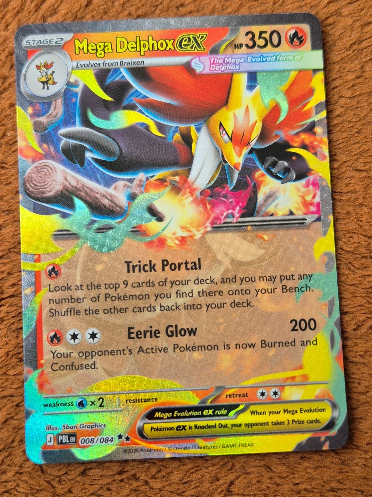 Mega Delphox Ex - 008/084 - Pitch Black (PBL 008) NM, Ophalen of Verzenden, Nieuw, Losse kaart