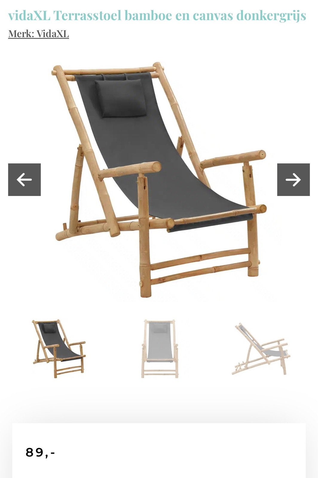 Bamboe lounge stoel NIEUW met antraciet zwarte bekleding, Tuin en Terras, Tuinstoelen, Ophalen of Verzenden, Nieuw, Rotan