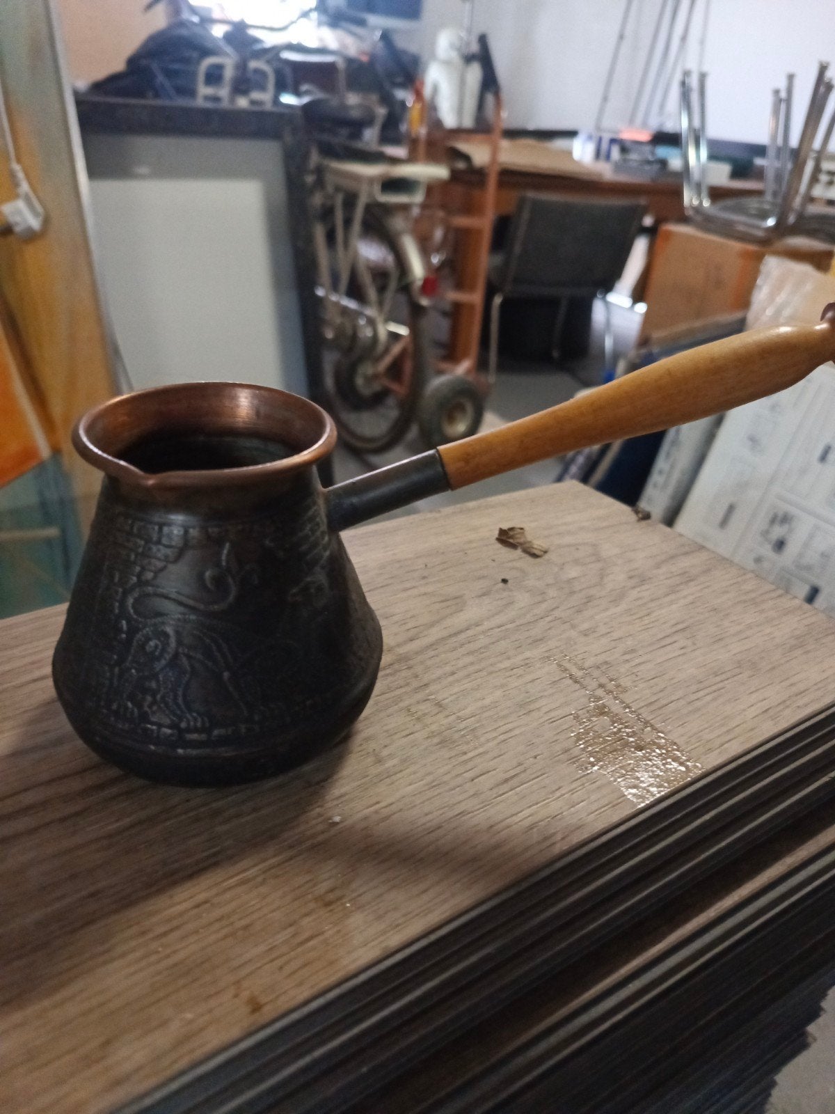 Koperen Turkse Koffiepot met Houten Handvat, Ophalen of Verzenden
