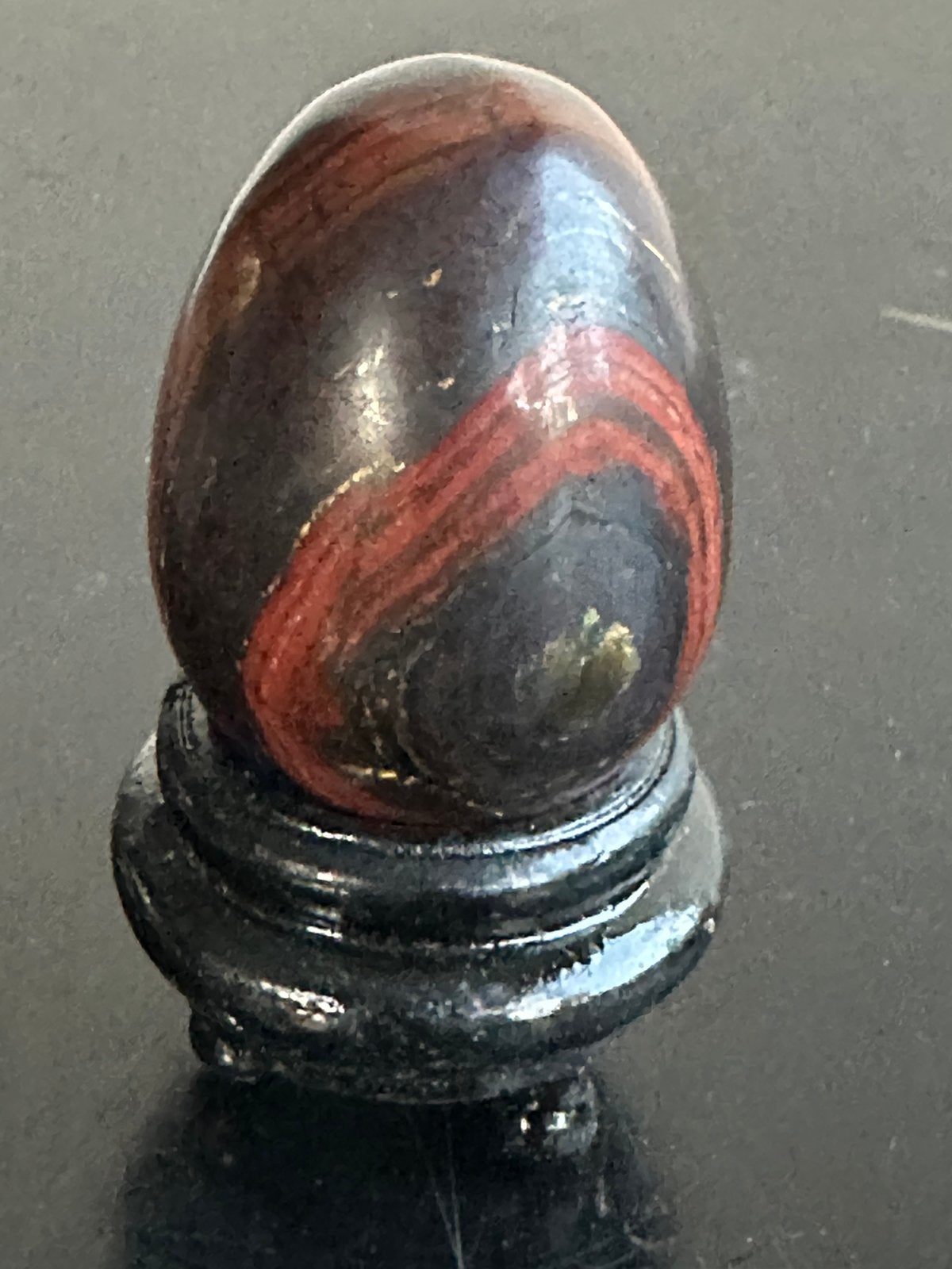 Half edelsteen TijgerIjzer Ei op standaard 8 cm, Ophalen of Verzenden