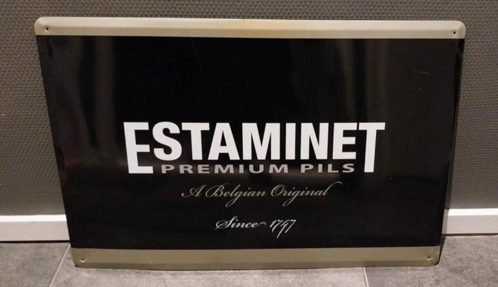 Estaminet reclamebord., Verzamelen, Biermerken, Ophalen of Verzenden, Gebruikt, Reclamebord, Plaat of Schild, Overige merken