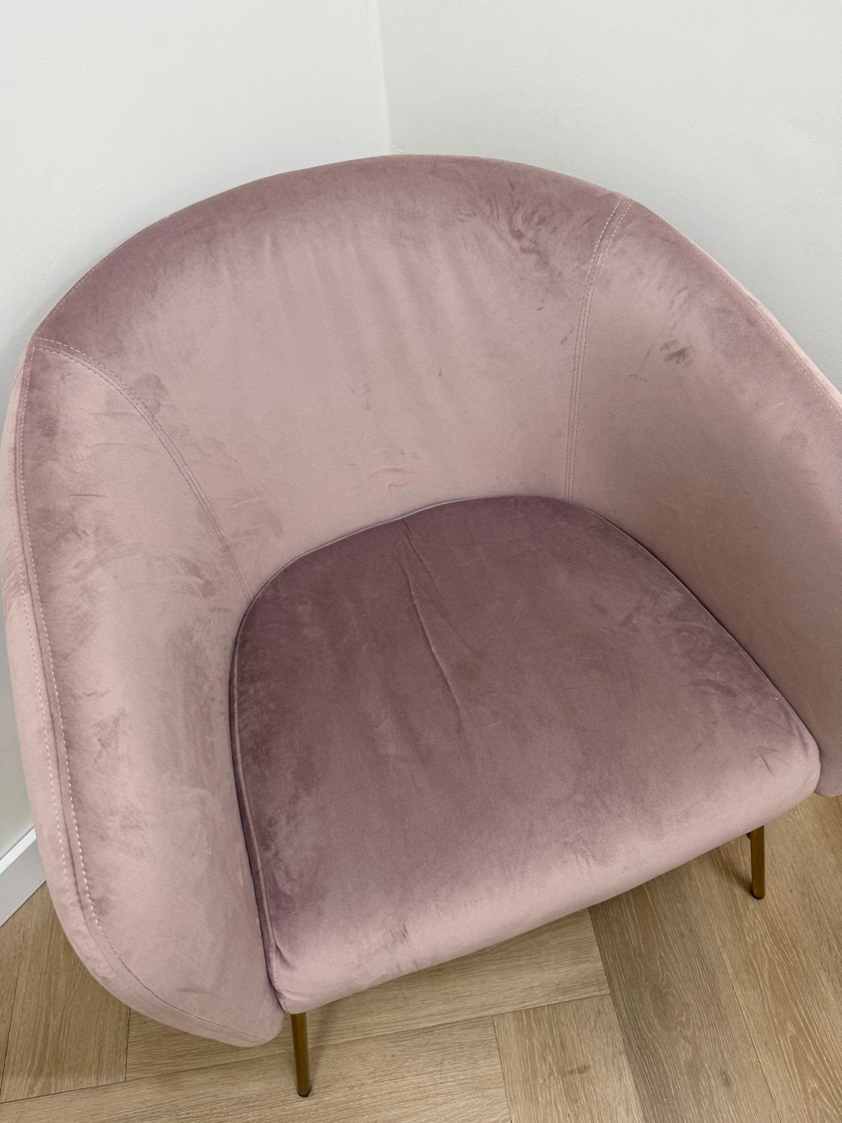 Roze fluwelen fauteuil met gouden poten, Ophalen, Gebruikt, Overige kleuren, Eén