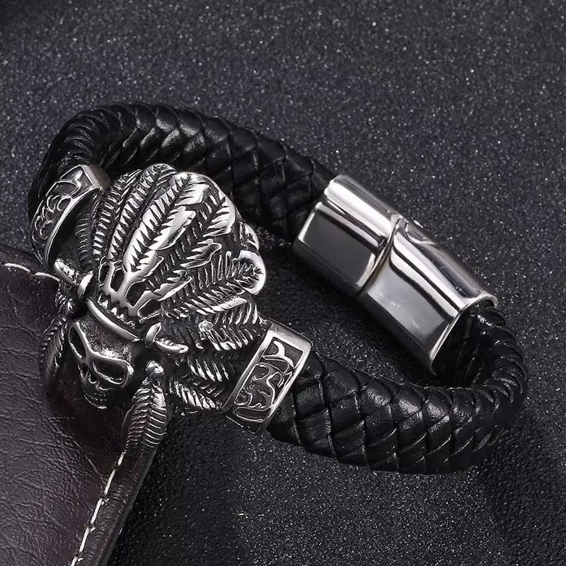 Zwarte Gevlochten Leren Indianen Armband, Verzenden, Nieuw, Zwart, Leer