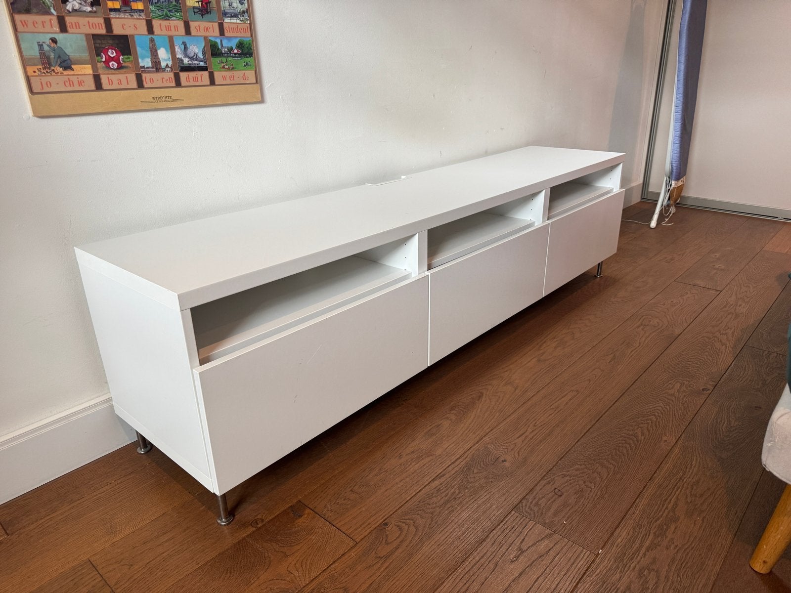 IKEA TV meubel - Wit, met lichte gebruikerssporen, Ophalen, Gebruikt, 150 tot 200 cm, Minder dan 100 cm