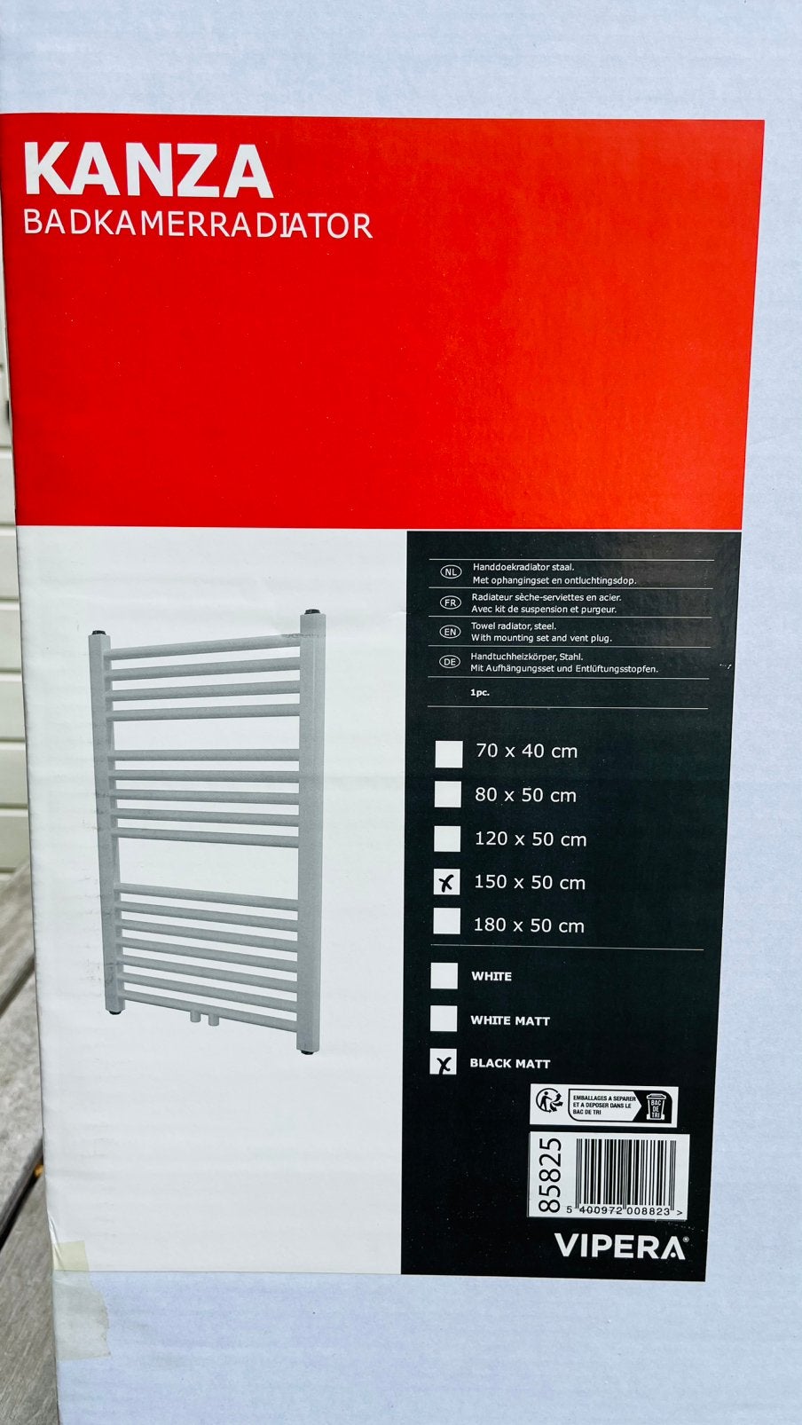 Kanza Badkamerradiator mat zwart 50x150 nieuw in doos, Ophalen, Overige typen, Nieuw, 50 tot 100 cm