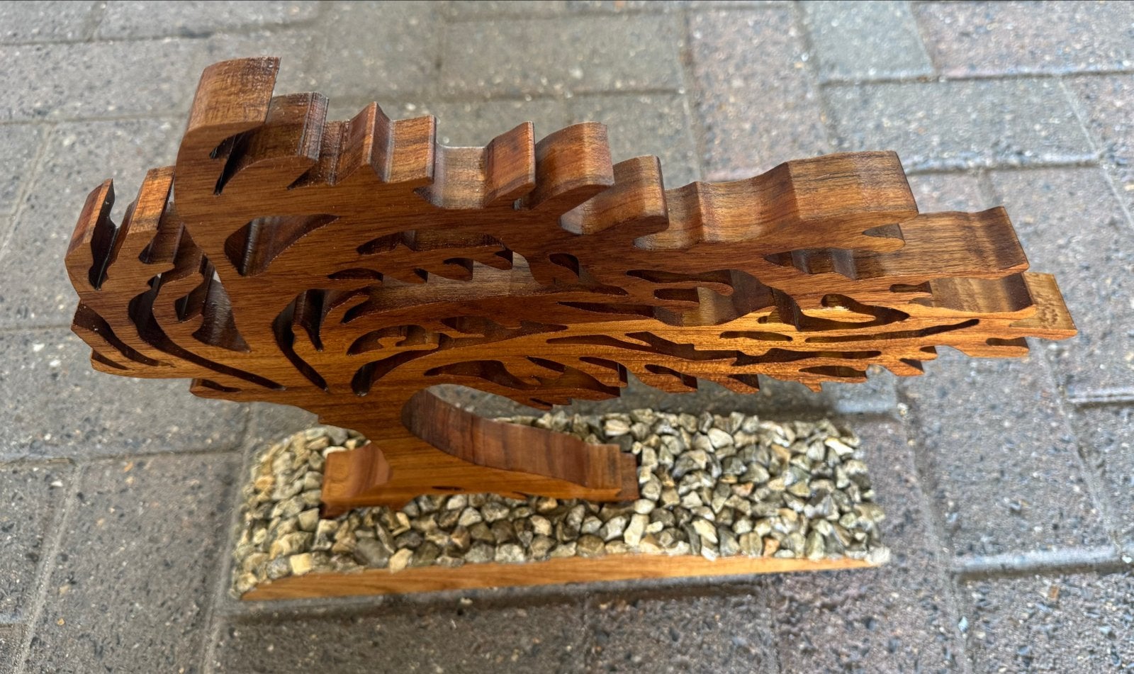 Uniek Teakhouten Boompje 'Storm' op Yellow Sun Marble Split, Ophalen of Verzenden, Handgemaakt, 20 - 50 cm, Flora