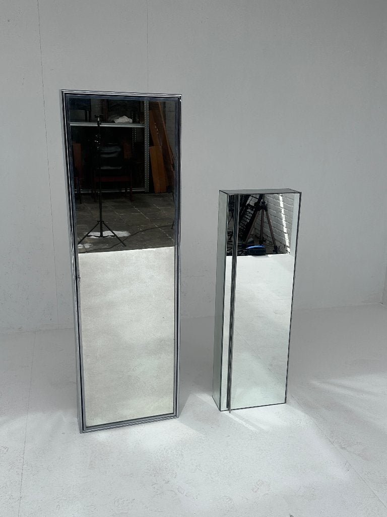 Vintage Aluminium Spiegelkast – Capretti Milano, Italië, Huis en Inrichting, Kasten | Wandmeubels, Gebruikt, 100 tot 150 cm, Ophalen of Verzenden