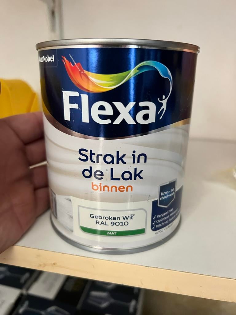 2x Flexa Strak in de Lak Mat RAL 9010 Gebroken Wit, Ophalen, Wit, Zo goed als nieuw, Lak