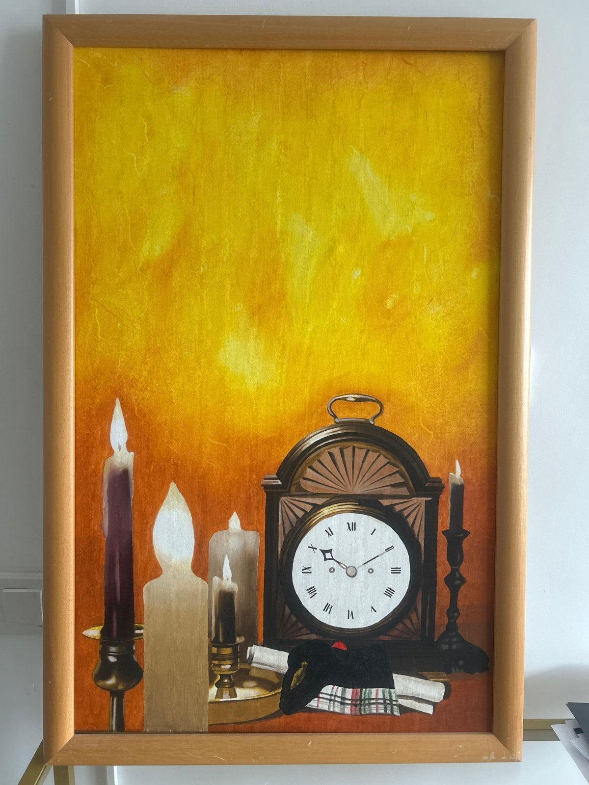 Vintage Schilderij: Klok en Kaarsen, Ophalen