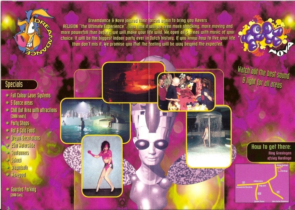 POSTER - "Ravers Religion - The Ultimate Experience" flyer, Ophalen, Rechthoekig Staand, Zo goed als nieuw, A1 t/m A3