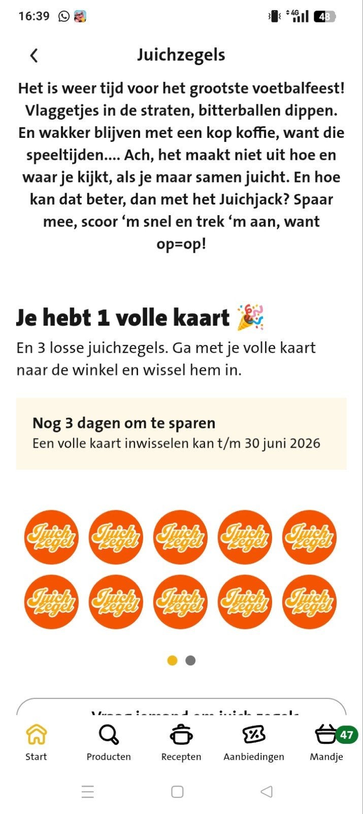 Jumbo Juichjack spaarkaart (vol), Ophalen