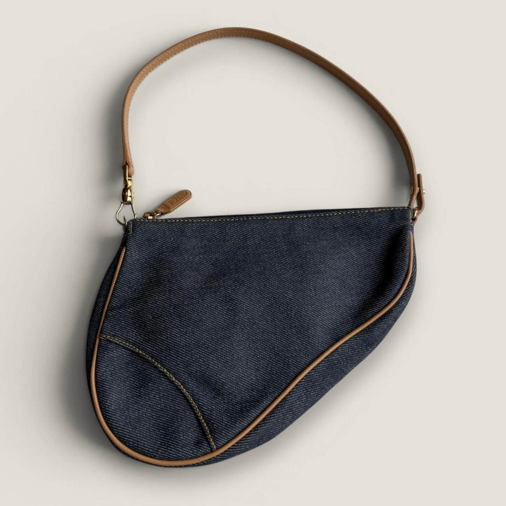 Christian Dior denim saddle pochette, Gebruikt, Blauw, Schoudertasje, Ophalen of Verzenden