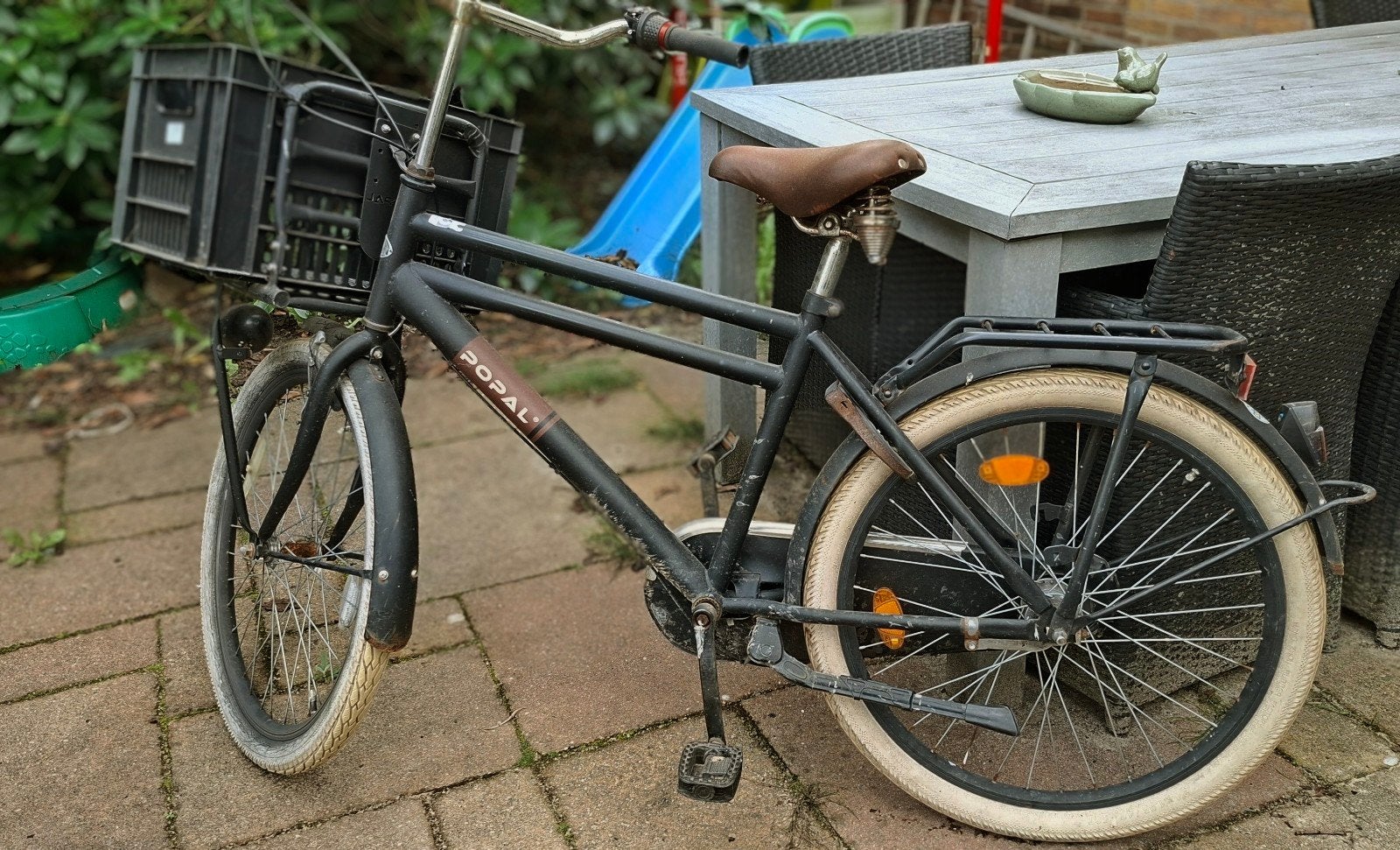 Popal transportfiets kinderfiets met krat - Gebruikt, Fietsen en Brommers, Terugtraprem, Gebruikt, Versnellingen, Minder dan 47 cm