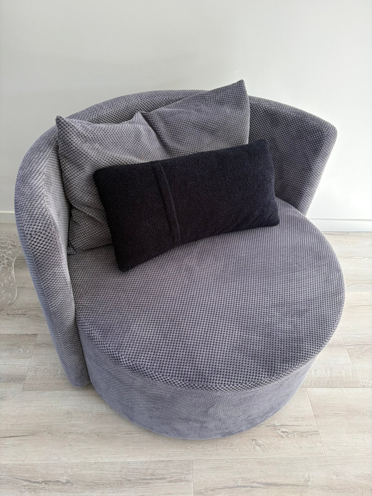 Fauteuil grijs rib velvet stof rond, Huis en Inrichting, Ophalen, 75 tot 100 cm, Zo goed als nieuw, Stof