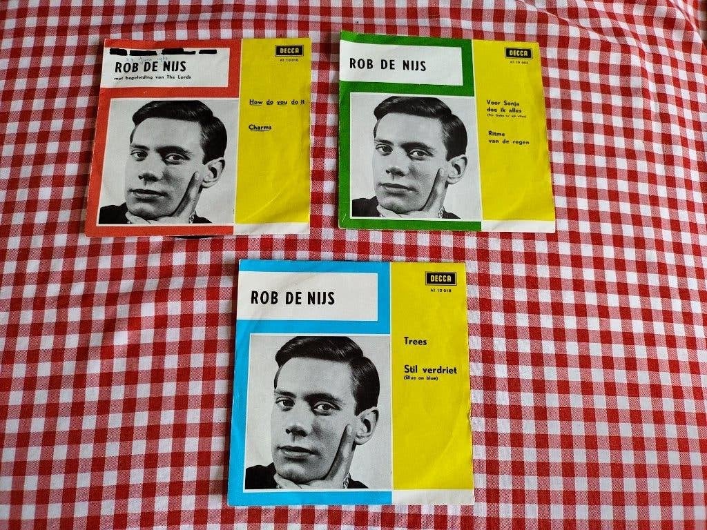 Rob de Nijs 7 inch  drie stuks, Gebruikt, 10 inch, Nederlandstalig, Fotohoes