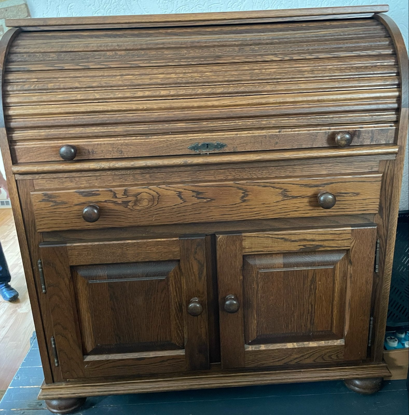 Antieke Secretaire met Rolklep - Hout, Ophalen, Gebruikt