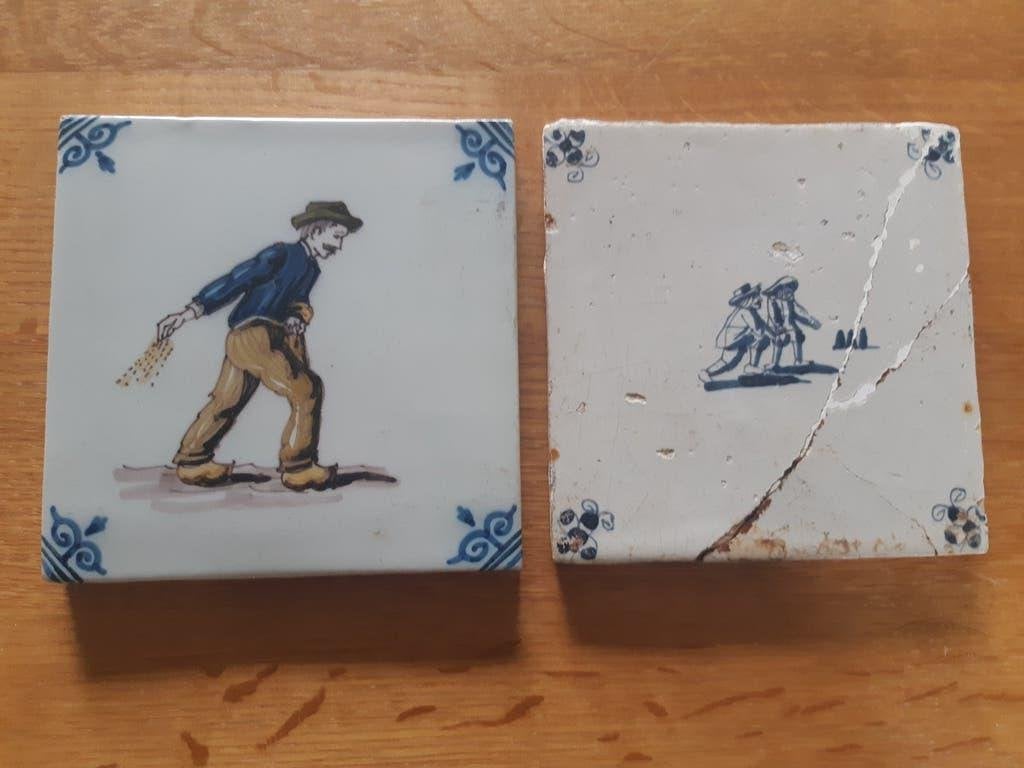 Antieke Delftse tegels - Boer en zaaier, Antiek en Kunst, Ophalen