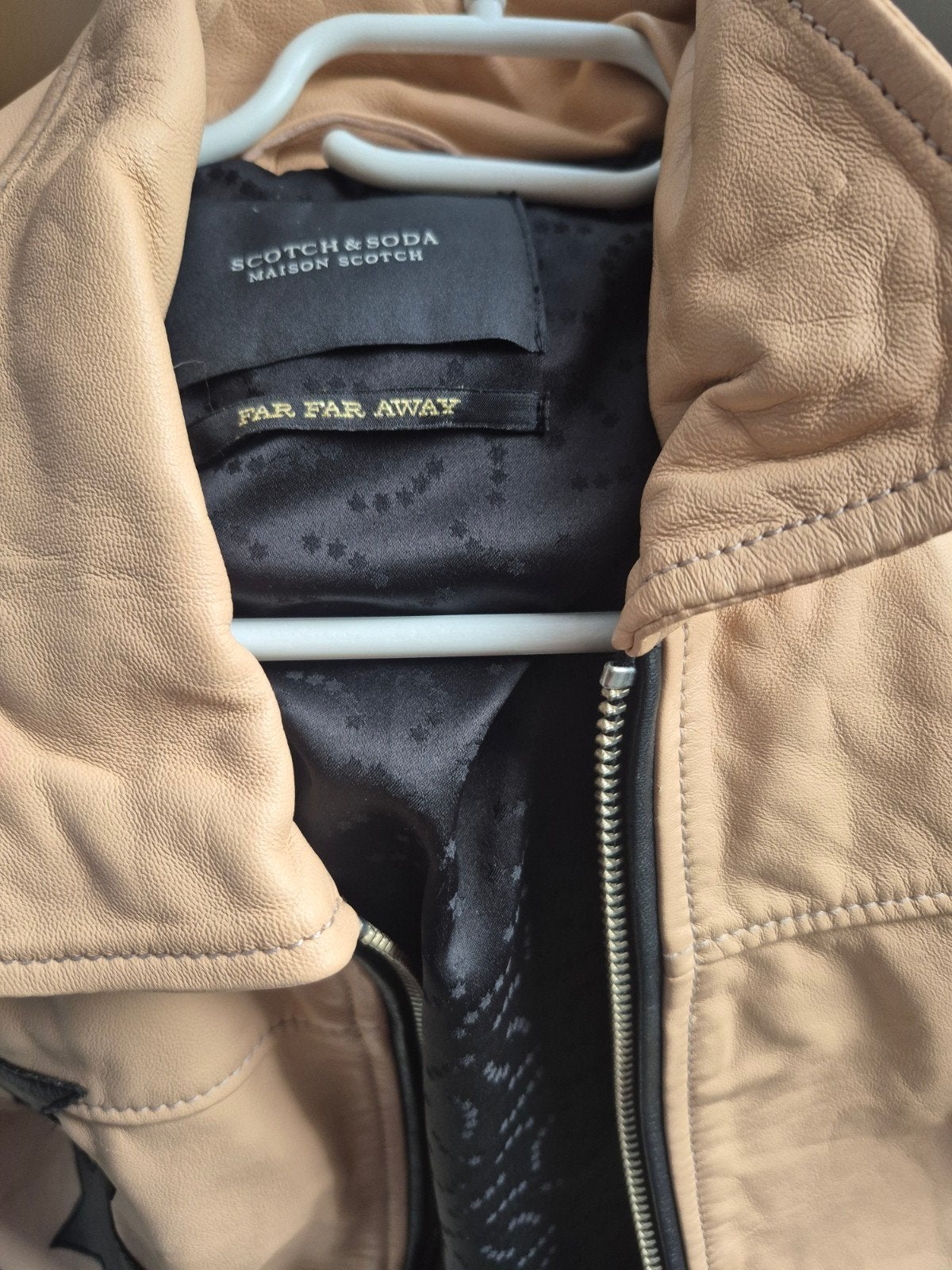 Scotch & Soda Leren Jas met Sterren en Nummer 77, Maat 38/40 (M), Beige, Scotch & Soda, Ophalen of Verzenden