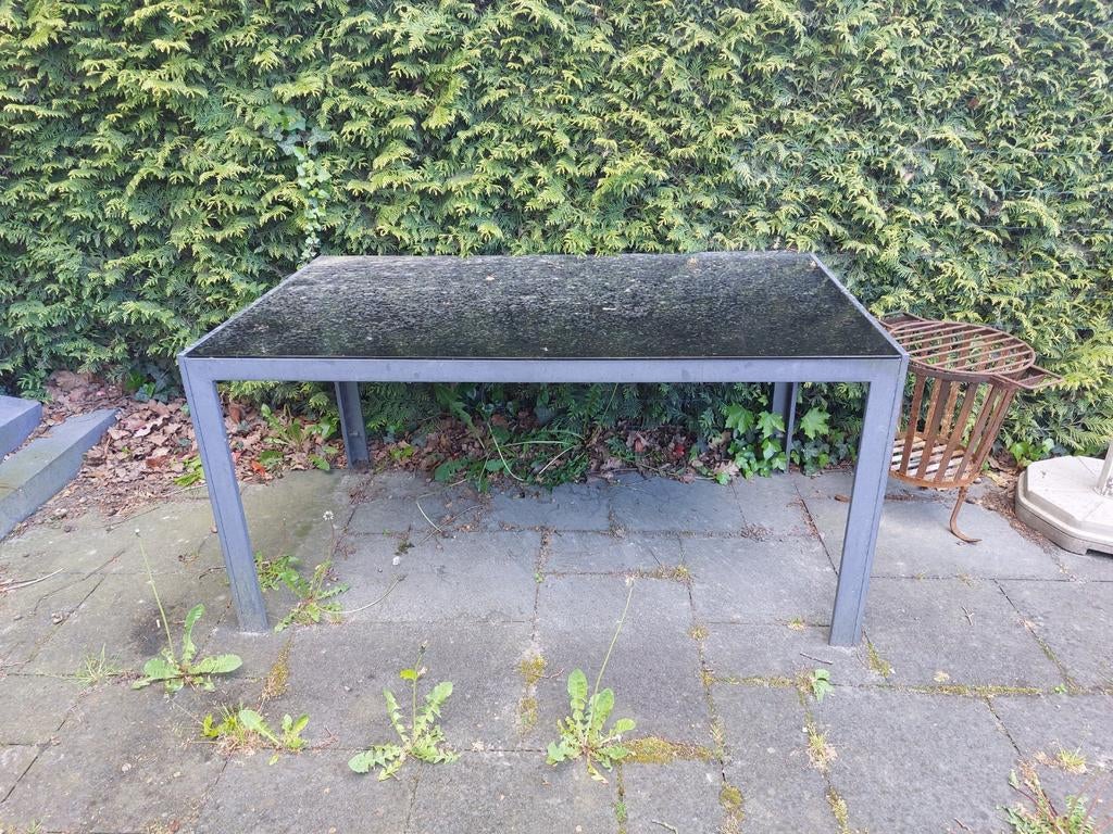 Tuintafel met glasplaat, Tuin en Terras, Ophalen, Gebruikt, Aluminium