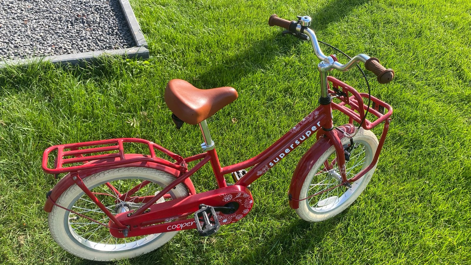 SuperSuper Cooper kinderfiets rood 18 inch met zijwieltjes, Ophalen, Zijwieltjes, Velgrem, 16 tot 20 inch