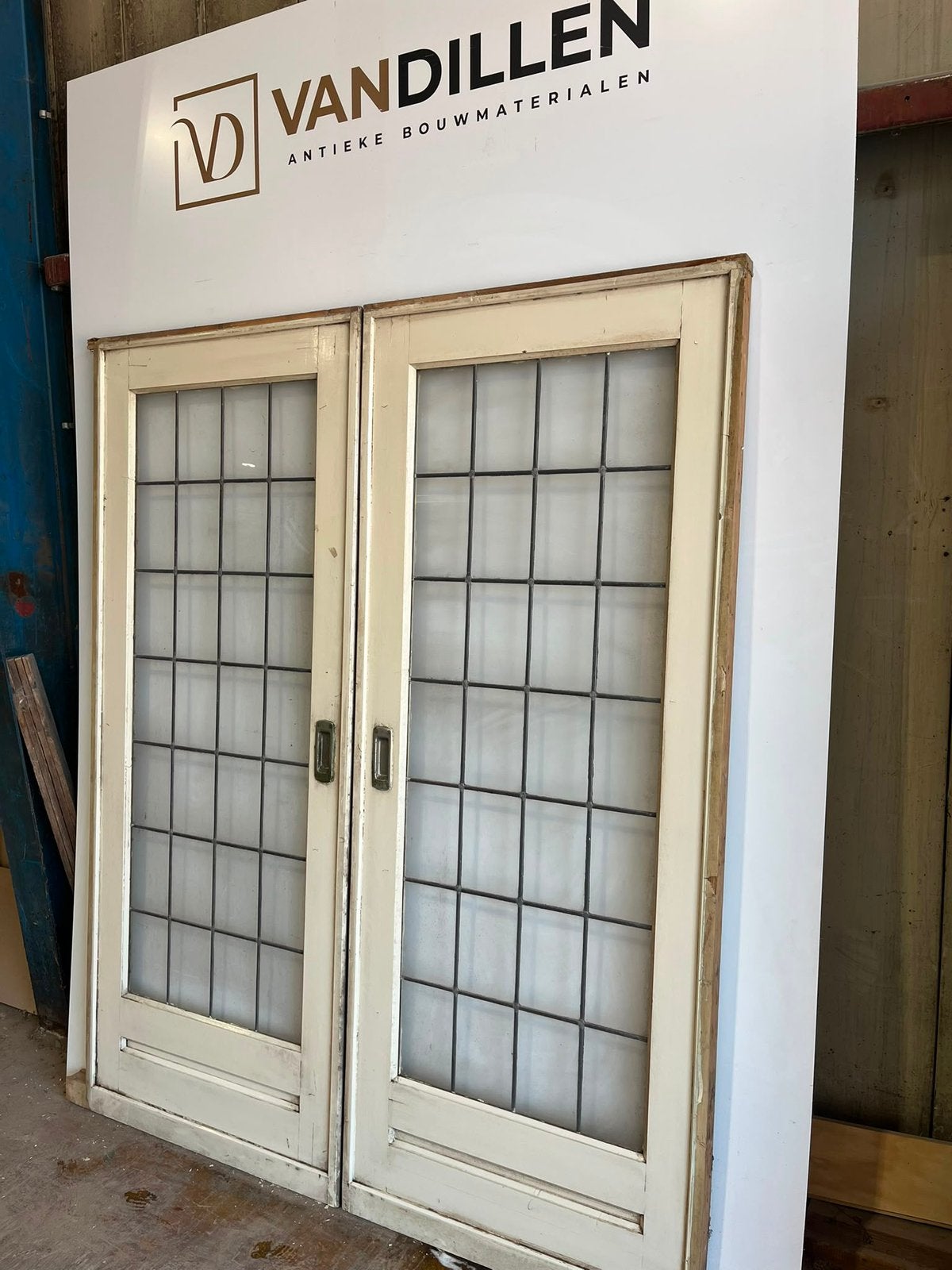 Oude ensuite schuifdeuren met glas in lood 201.5 x 146, Doe-het-zelf en Verbouw, Deuren en Horren, 120 cm of meer, Binnendeur