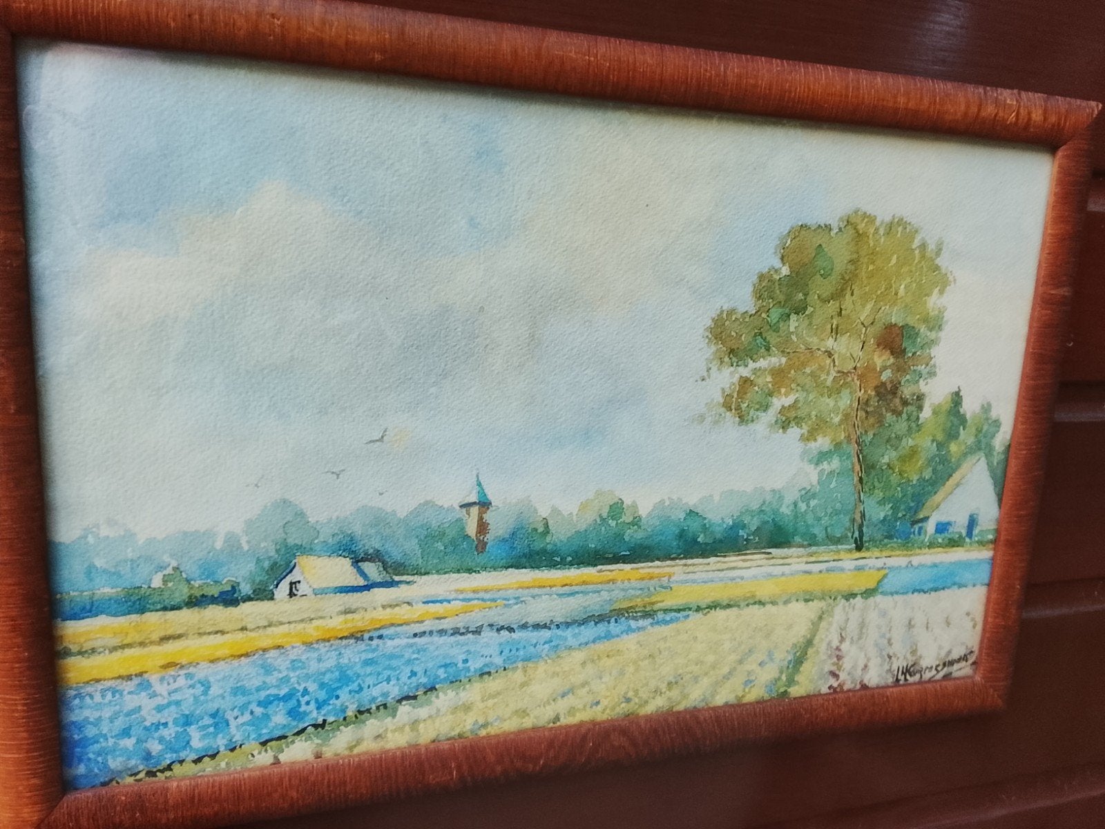 Leo kurpershoek aquarel bollenvelden, Antiek en Kunst, Ophalen of Verzenden