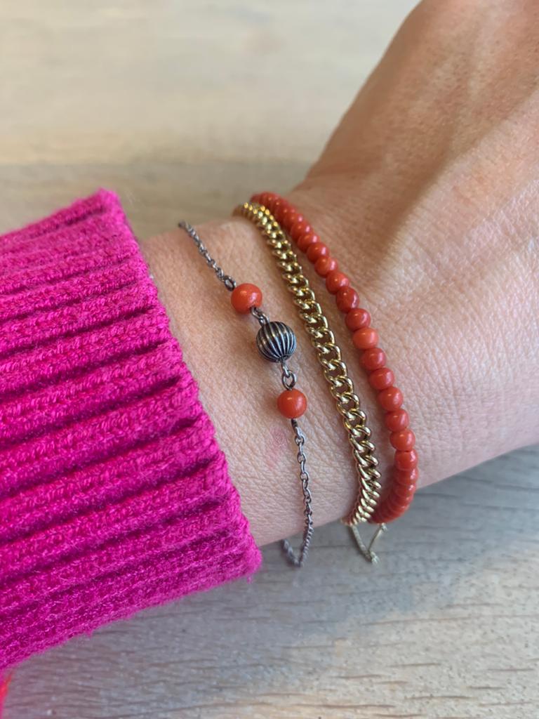 Antiek zilver bloedkoraal armbandje, Ophalen of Verzenden, Zo goed als nieuw, Zilver