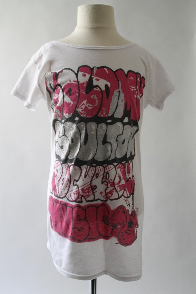 wit SHIRT met roze en zilveren glitter print 140, Verzenden, Gebruikt, Meisje, Shirt of Longsleeve