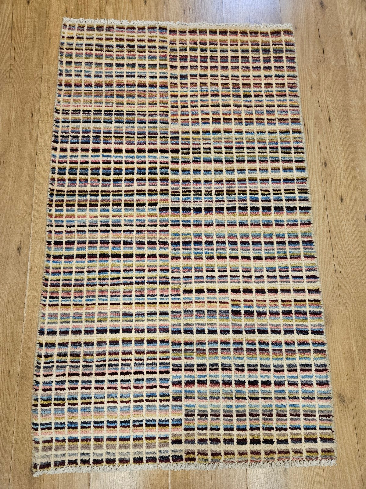 Handgeknoopt oosters tapijt modern design 129x76, Info@SlatsAntiek.nl, Crème, 100 tot 150 cm, Perzisch