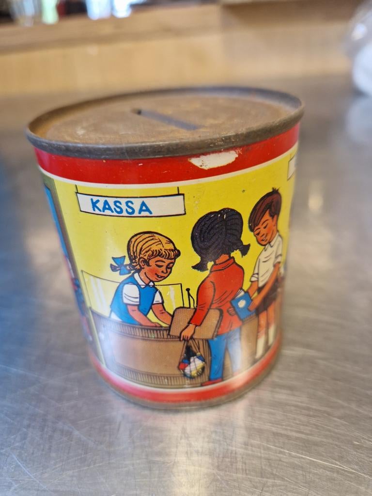 Vintage spaarpot met kinderfiguren, Verzamelen, Spaarpotten, Ophalen of Verzenden