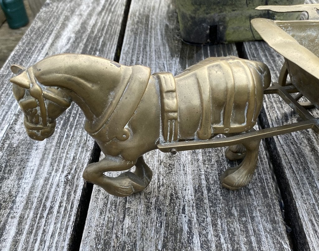 Leuke Messing Paard en Wagen - vintage retro bloempot, Antiek en Kunst, Ophalen of Verzenden