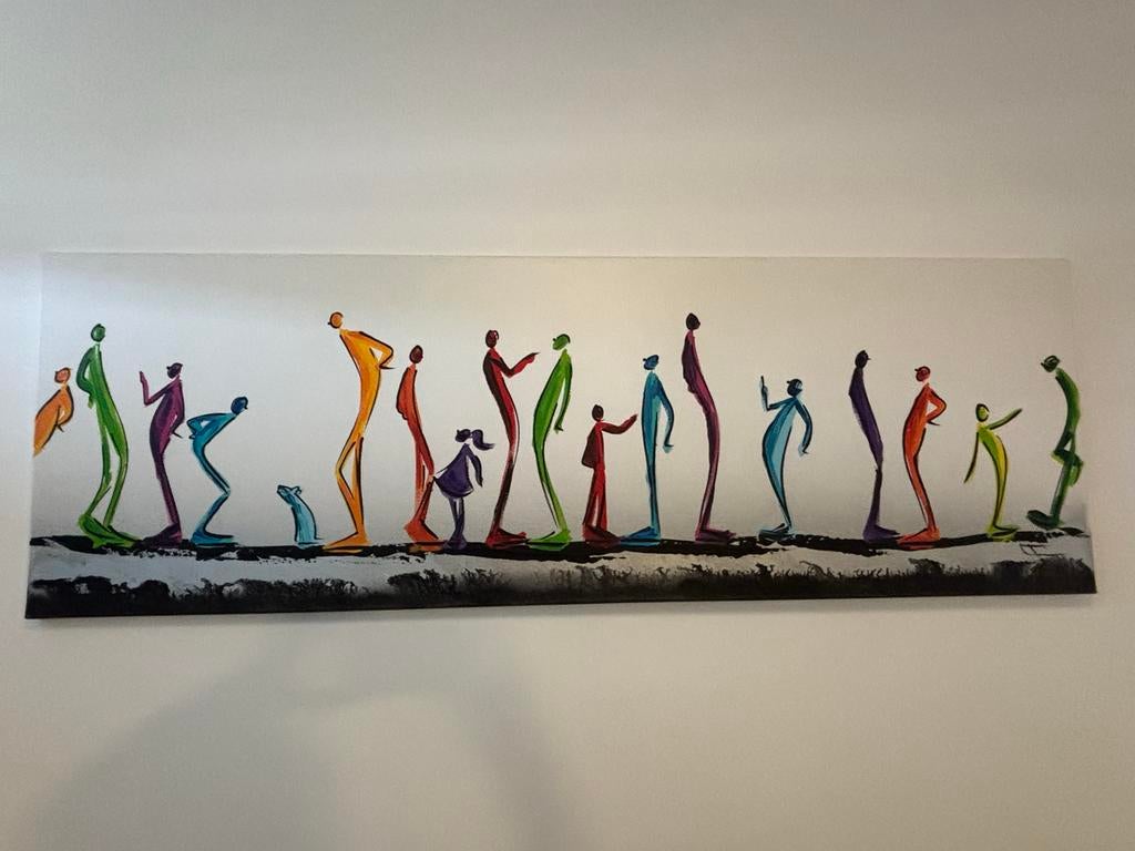 Modern schilderij met kleurrijke figuren, Antiek en Kunst, Kunst | Schilderijen | Klassiek, Ophalen