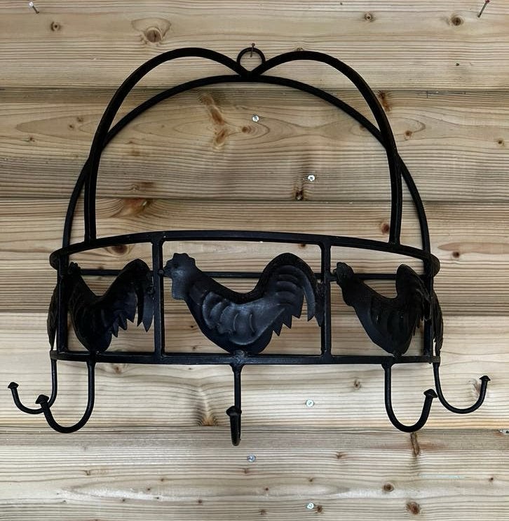 Brocante landelijk wandrek met kippen, wildhaak, keukenrek, Ophalen