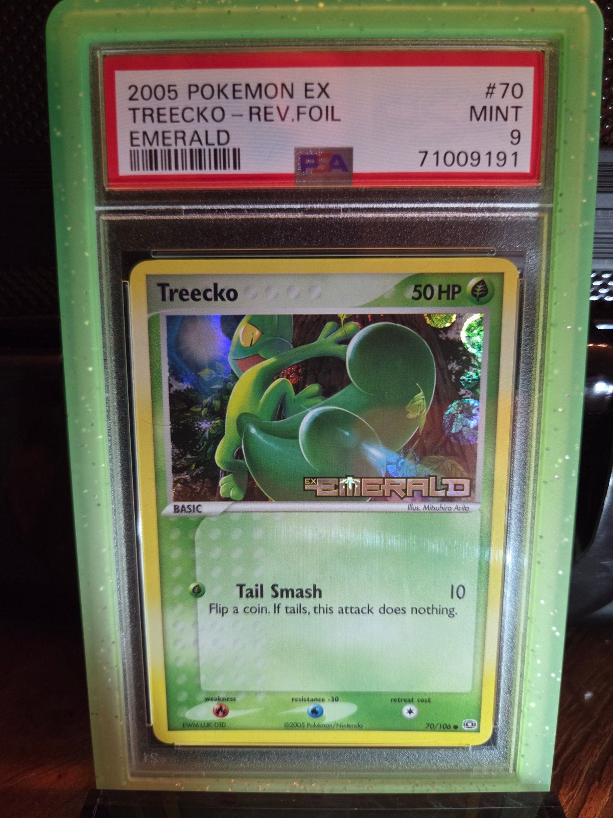 Treecko Reverse Foil Emerald #70 PSA 9!, Ophalen of Verzenden, Zo goed als nieuw, Losse kaart, Foil